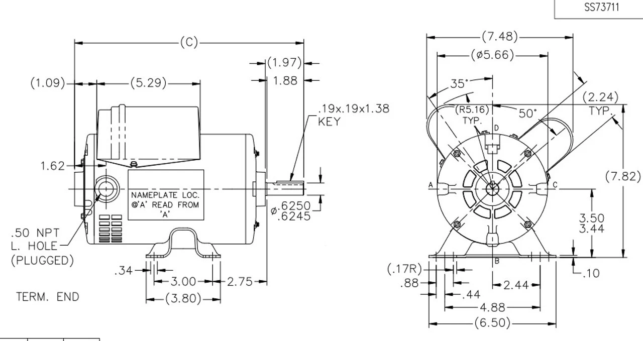 K016 Marathon 3/4 Hp (1 Speed) 115/208-230V 1800 RPM ODP 56 Frame Cap Start/Run Pressure Washer Motor - Image 4