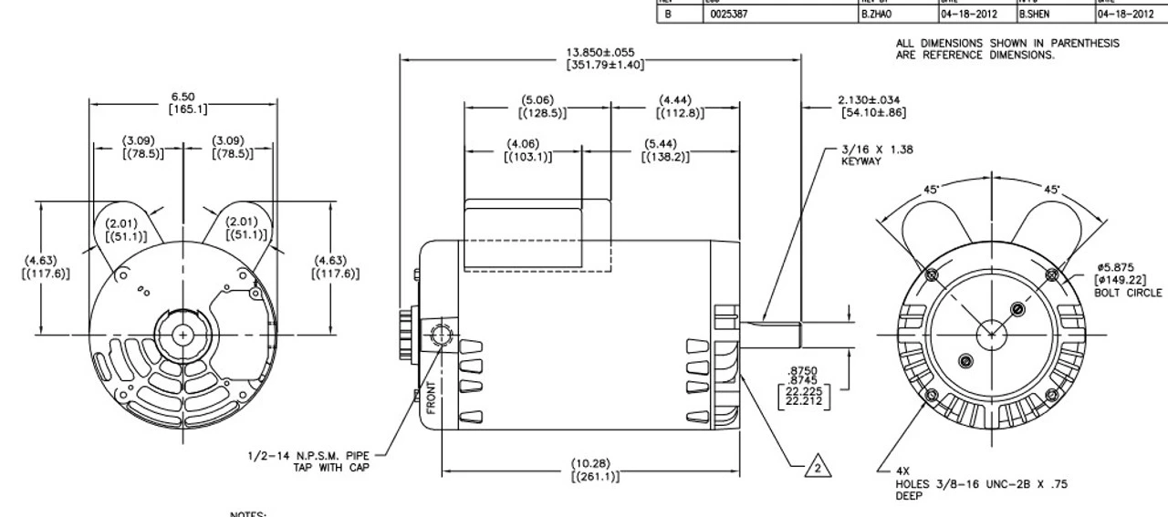 V108 Century 2 Hp 1800 RPM 145TC Frame ODP (no Base) 115/208-230V Motor - Image 4