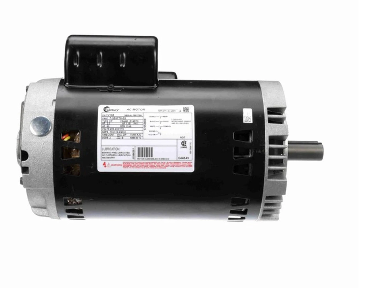 V108 Century 2 Hp 1800 RPM 145TC Frame ODP (no Base) 115/208-230V Motor - Image 3