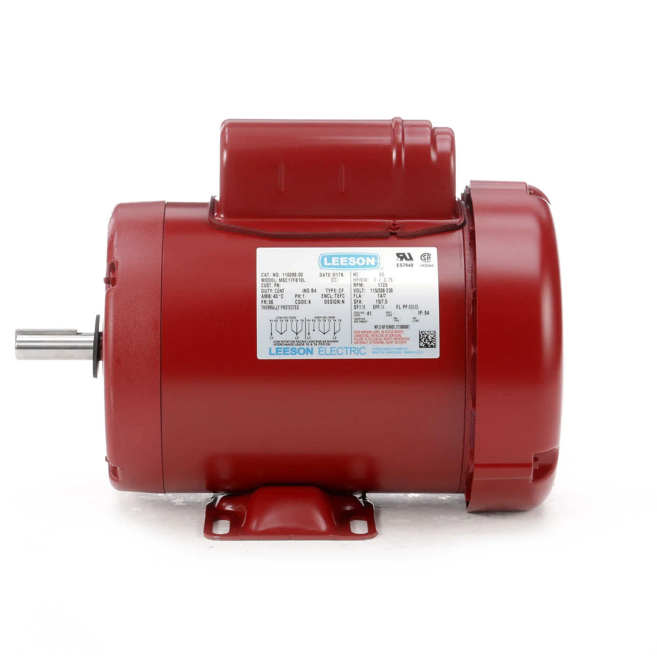 110088.00 Leeson | 1 Hp 1725 RPM 56 Frame TEFC (Farm Duty)115/208-230 Volts - Image 2