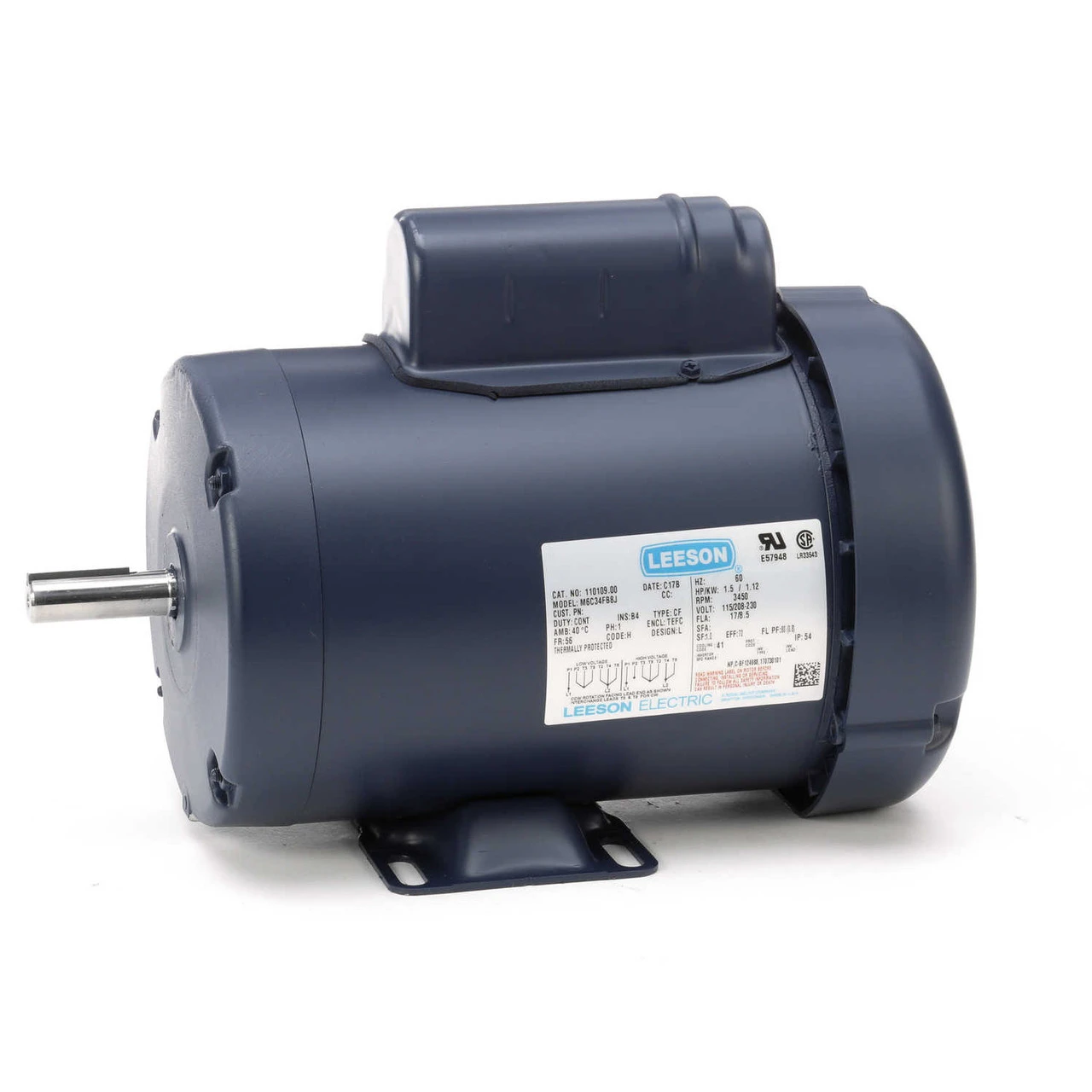 110109.00 Leeson | 1.5 Hp 3450 RPM 56 Frame TEFC 115/208-230V W/Overload Protection - Image 2