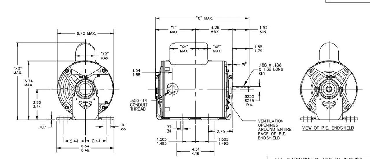 C1258 Marathon 1/3 Hp (1 Speed) 115/230V 1200 RPM ODP 56 Frame Cap Start Resilient Base Motor - Image 4