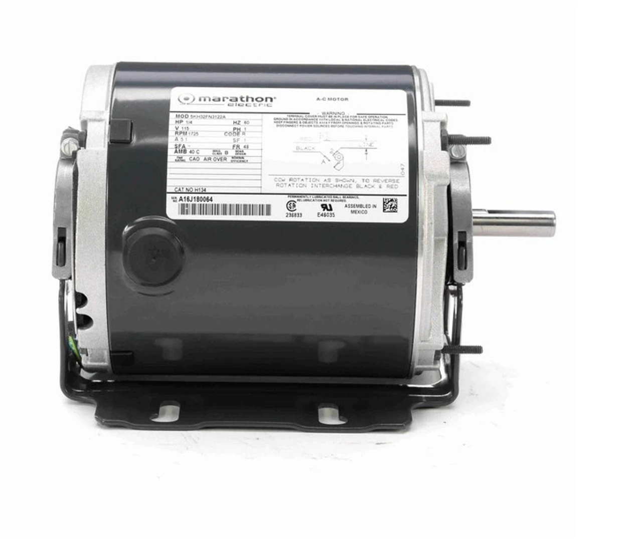 H134 Marathon 1/4 Hp 1800 RPM 115V TEAO 48Y Frame Split Phase Farm Motor - Image 3