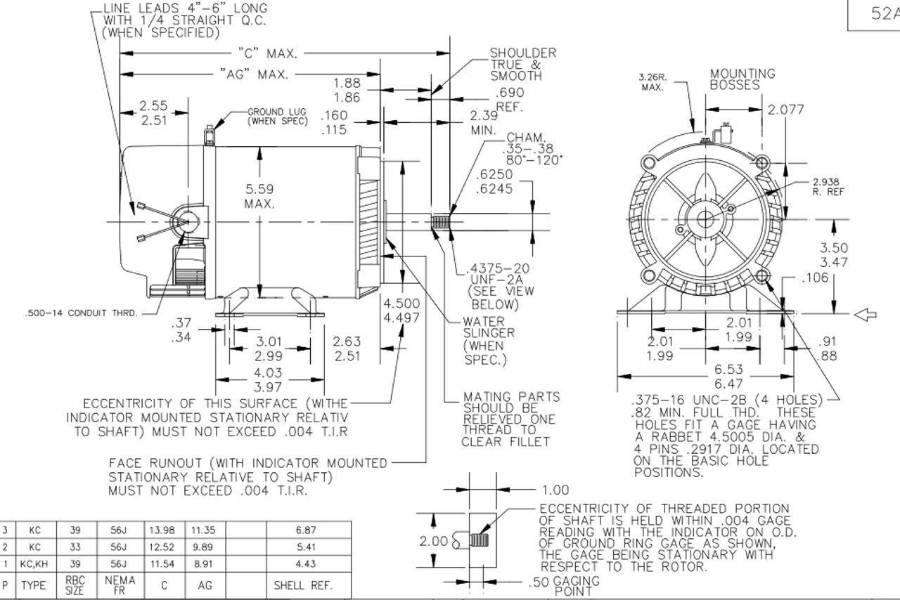 C1462 Marathon 1/2 Hp 2-Compartment Jet Pump Motor 3600 RPM 115/230V ODP 56J Frame (rigid Base) - Image 4