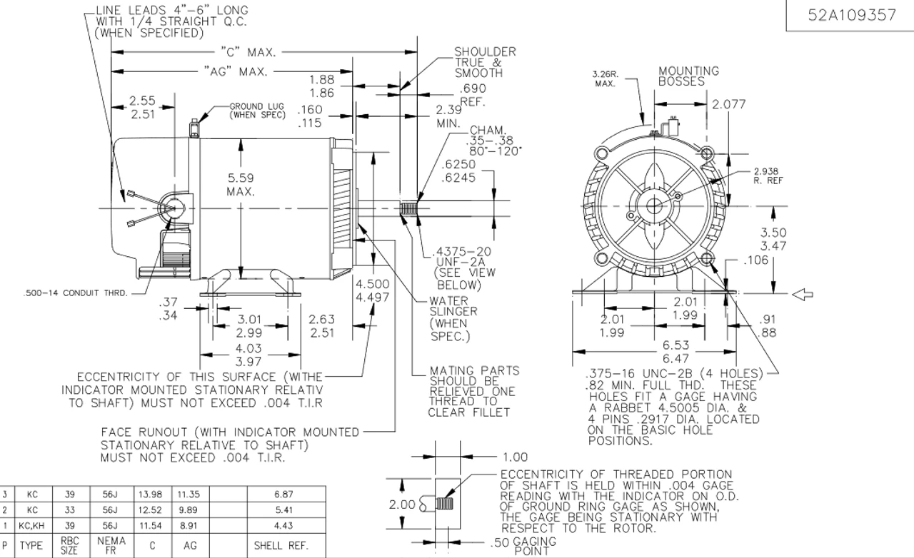C1464 Marathon 1 Hp 2-Compartment Jet Pump Motor 3600 RPM 115/230V ODP 56J Frame (rigid Base) - Image 4