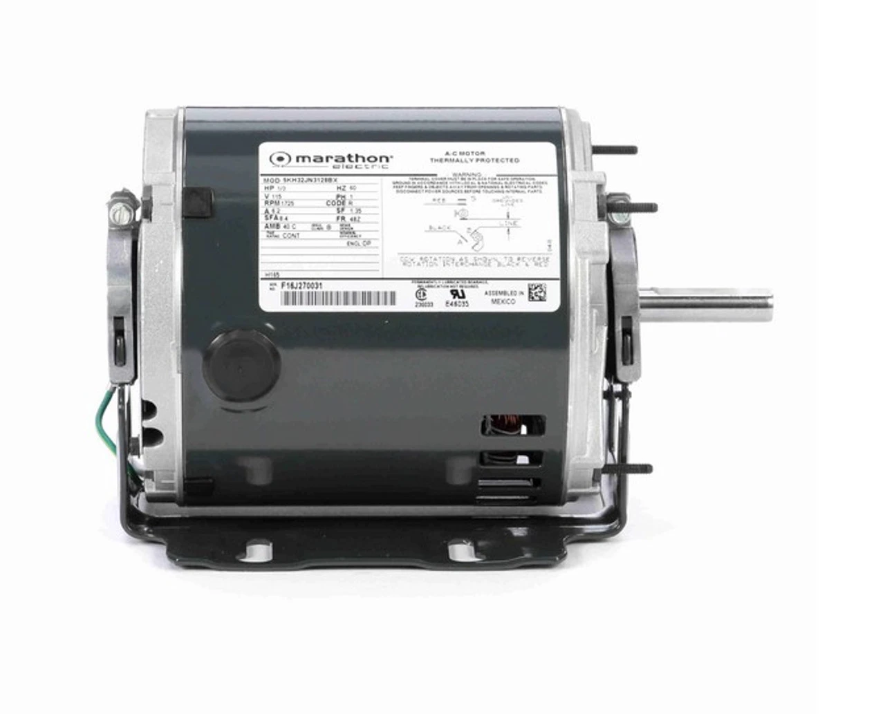 H165 Marathon 1/3 Hp (1 Speed) 115V 1800 RPM ODP 48Z Frame Resilient Base Blower Motor - Image 3