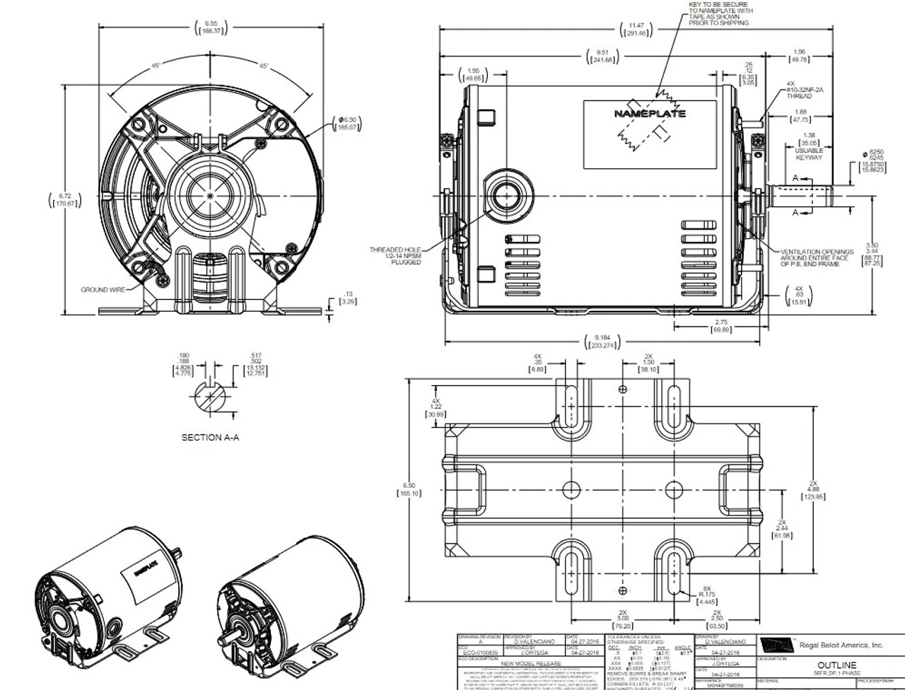 H168A Marathon 1/3 Hp (1 Speed) 115/230V 1200 RPM ODP 56 Frame Resilient Base Blower Motor - Image 4
