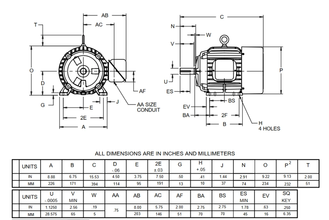 HW3V2G2 Nidec 3 Hp 1800 RPM 182T Frame (Rigid Base) 575V TEFC 3-Phase Cooling Tower Motor - Image 2