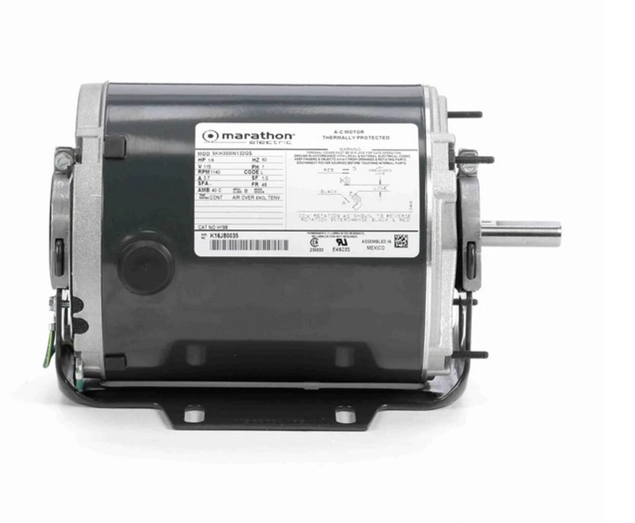 H198 Marathon 1/6 Hp 1200 RPM 115V TENV 48 Frame Split-Phase Farm Motor - Image 3