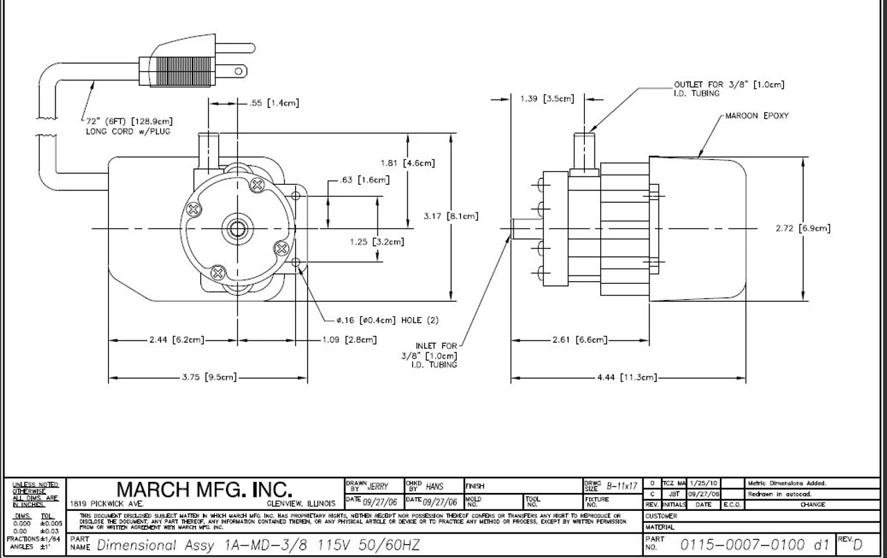 1A-MD March Pump | 115V, Submersible 3/8" Inlet/Outlet - Image 2