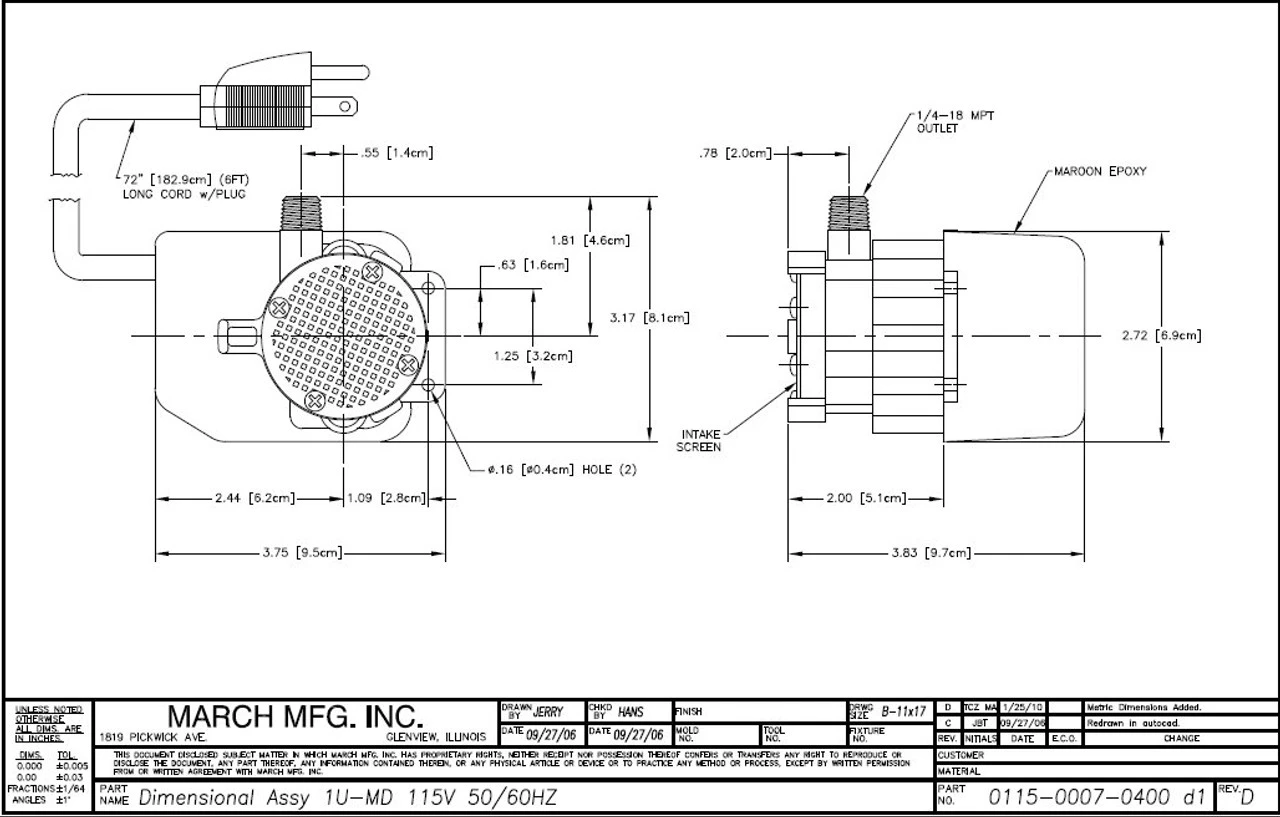 1U-MD March Pump | 115V, Submersible 1/4" Outlet - Image 2