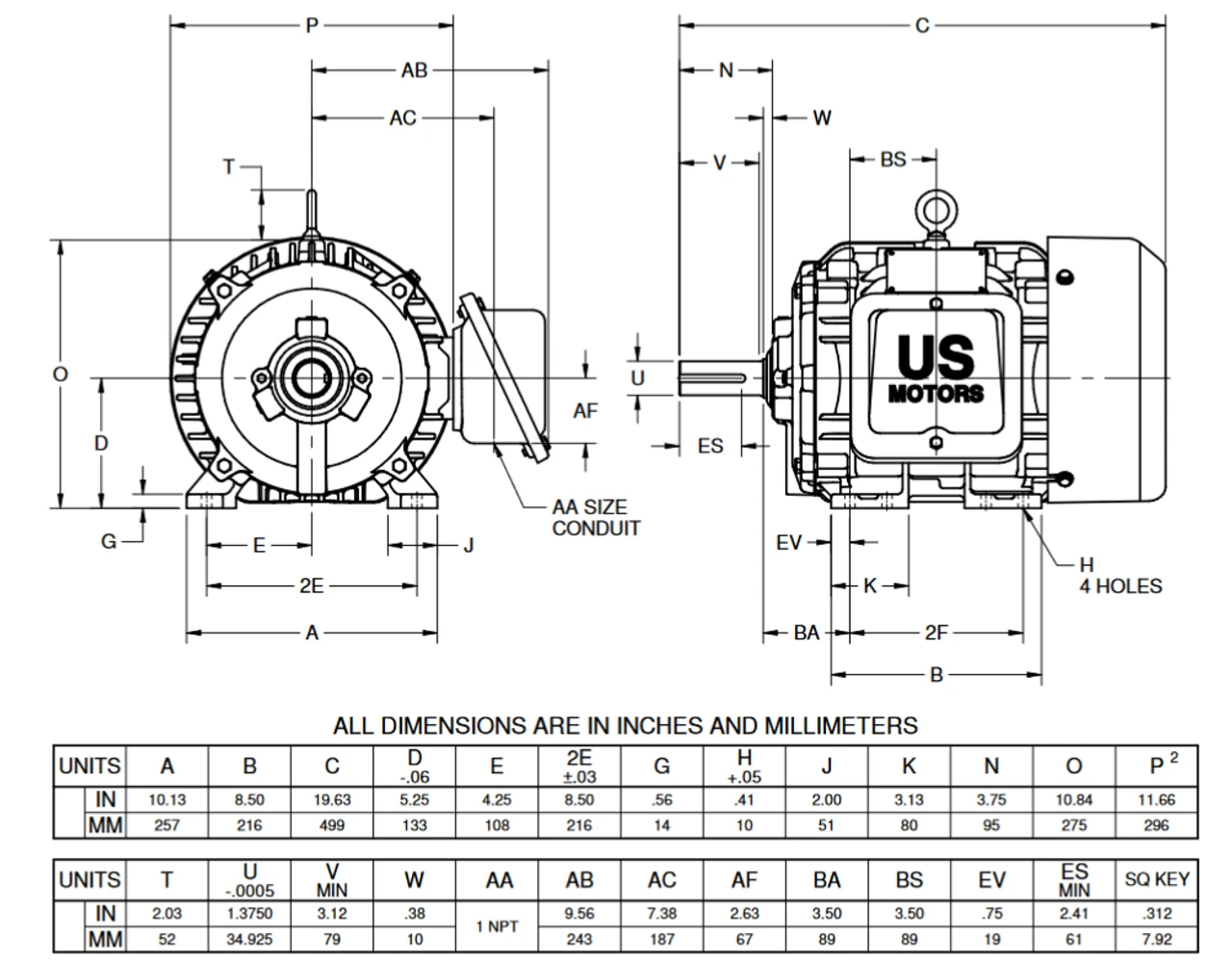 CW7V2E2 Nidec 7 1/2 Hp 1800 RPM 213T Frame (Rigid Base) 230/460V TEFC 3-Phase Cooling Tower Motor - Image 2
