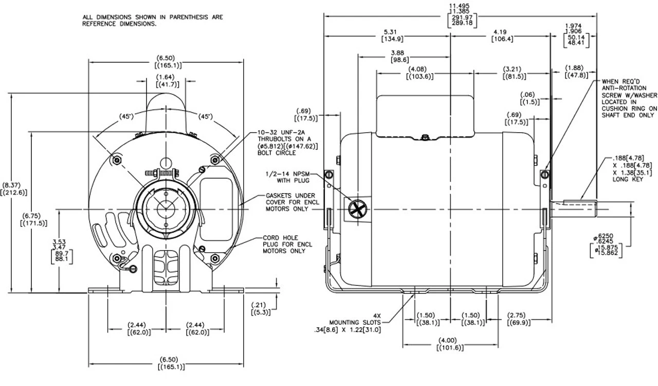C231 Century 1/3 Hp (1 Speed) 115/208-230V 1200 RPM Open 56 Frame Cap Start Resilient Base Motor - Image 4