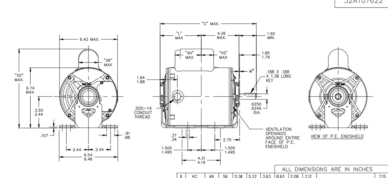 C235 Marathon 1 Hp (1 Speed) 115/208-230V 1800 RPM ODP 56 Frame Cap Start Resilient Base Motor - Image 4