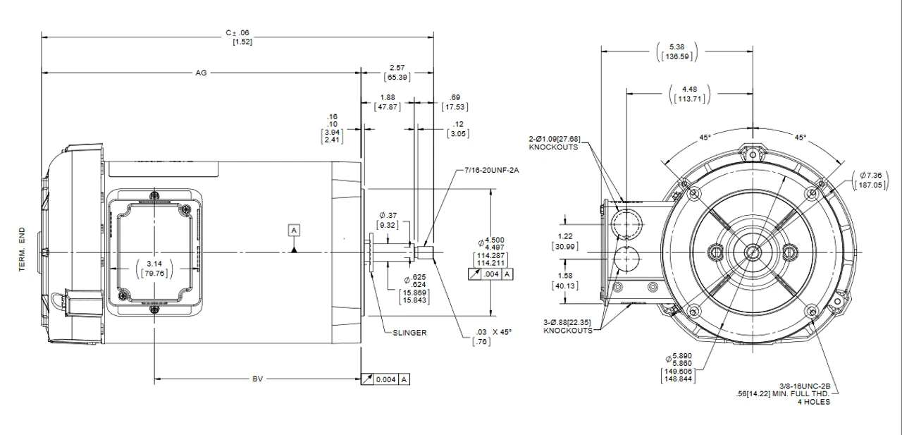 K238A Marathon 2 Hp 3-Phase Jet Pump Motor 3600 RPM 230/460V TEFC 56J Frame (no Base) - Image 4