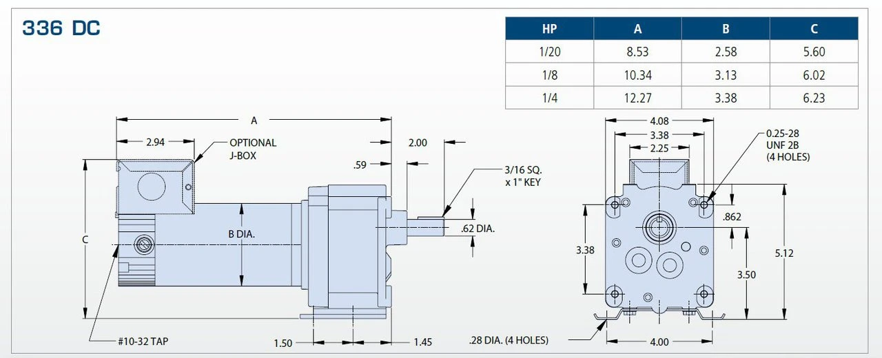 Bison 011-336-2015 Gear Motor 1/8 Hp 121 RPM 90/130VDC - Image 2