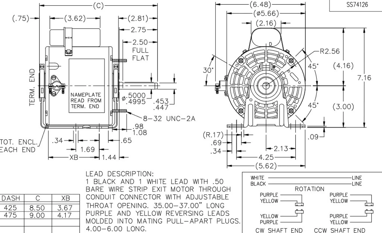 X302 Marathon 1/6 Hp (1 Speed) 115V 1200 RPM TEAO 48Z Frame PSC Resilient Base Motor - Image 4