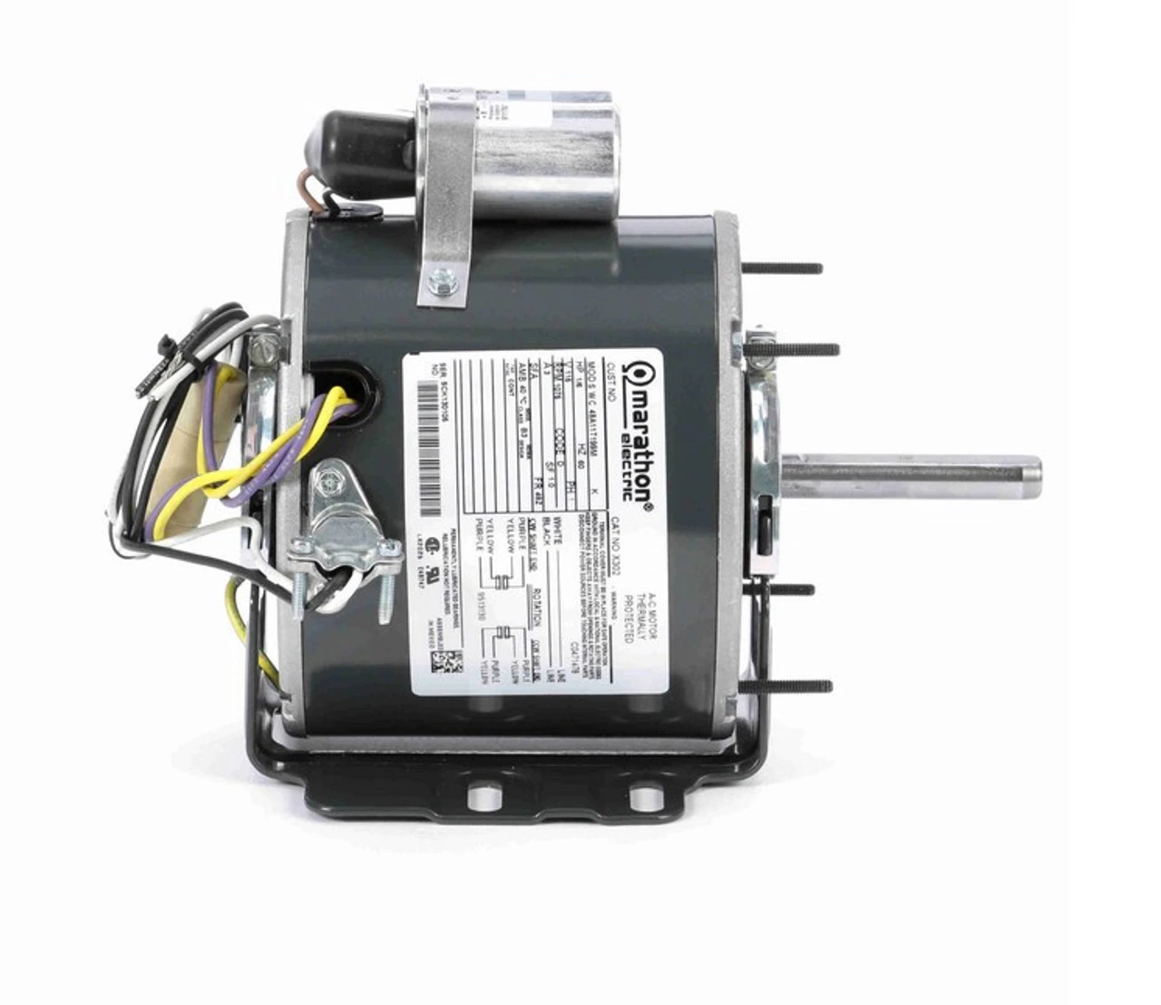 X302 Marathon 1/6 Hp (1 Speed) 115V 1200 RPM TEAO 48Z Frame PSC Resilient Base Motor - Image 3