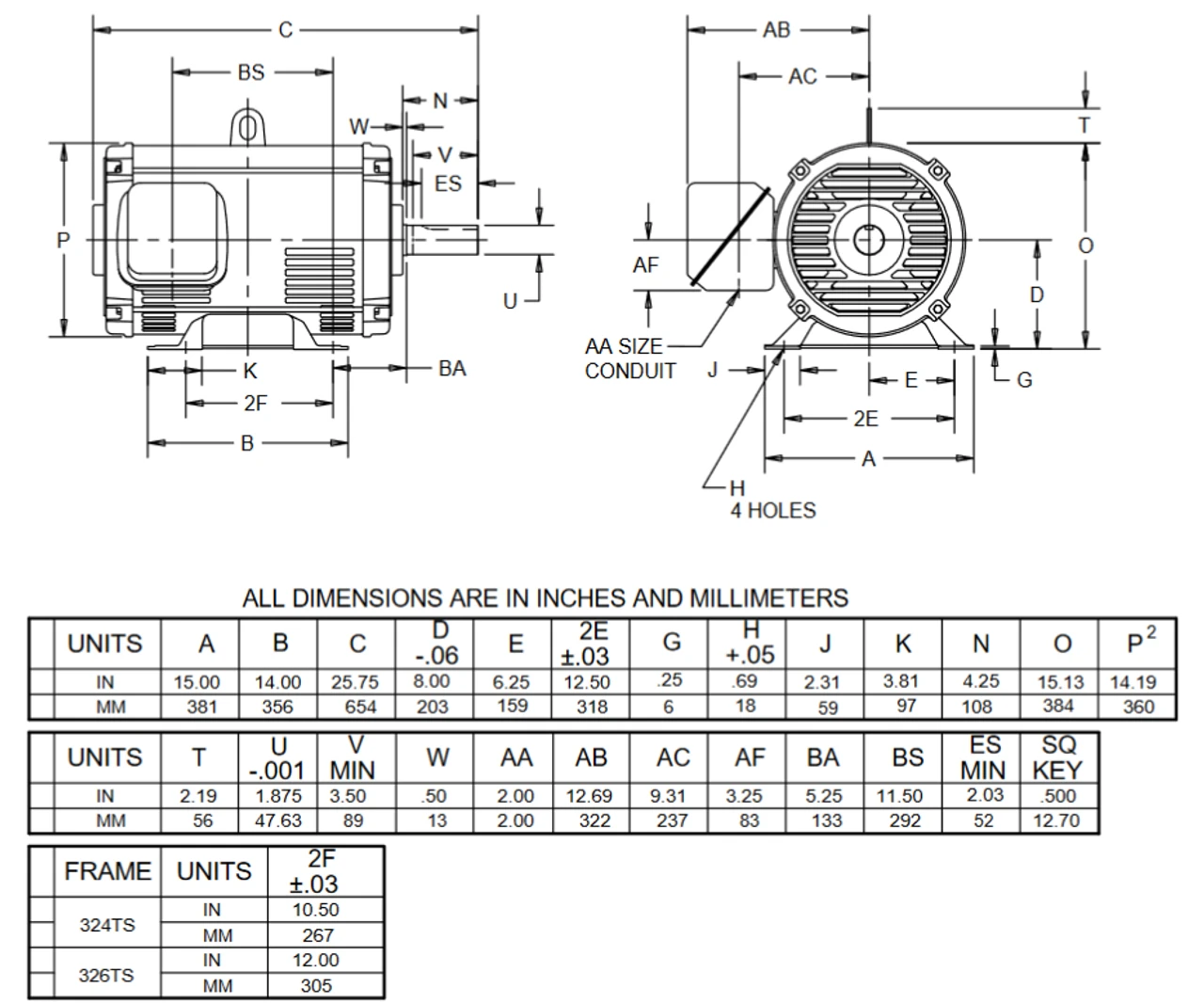 FF50E1GS Nidec 50 Hp 3600 RPM 575V ODP 324TS (Rigid Base) 3-Phase Fire Pump Motor - Image 2