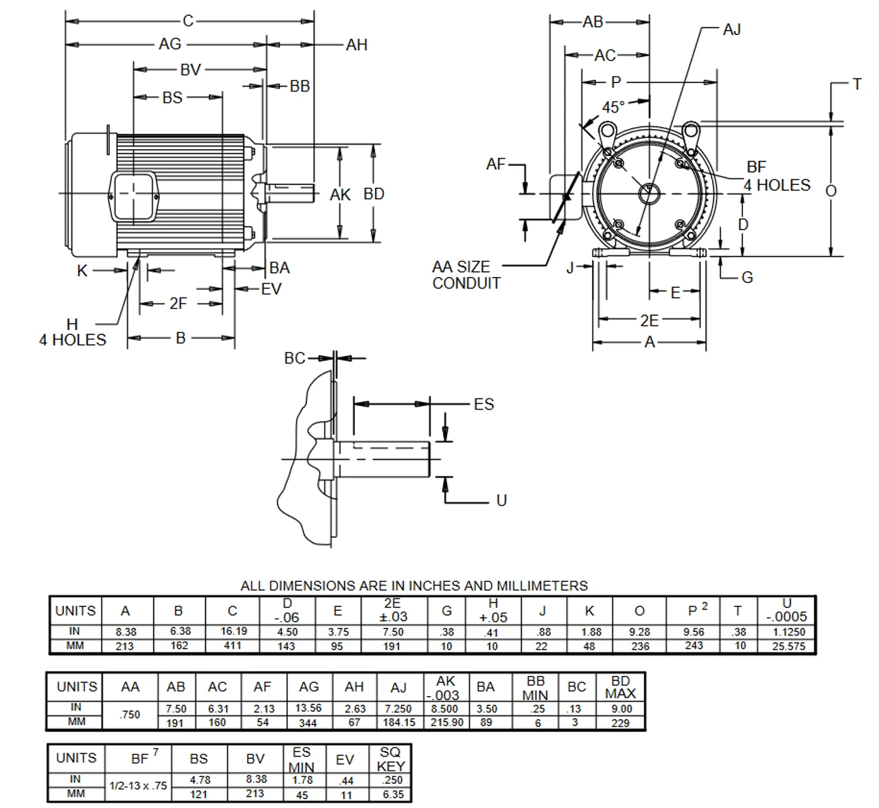 U32P3DC Nidec 1 1/2 Hp 1200 RPM 182TC Frame 208-230/460V TEFC 3-Phase Electric Motor - Image 2