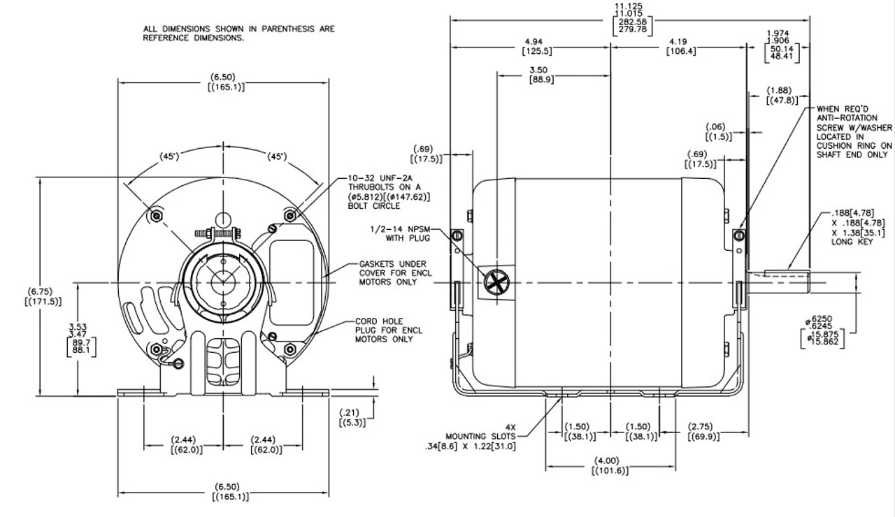 F340 Century 1/4 Hp (1 Speed) 115V 1200 RPM ODP 56 Frame Resilient Base Blower Motor - Image 4