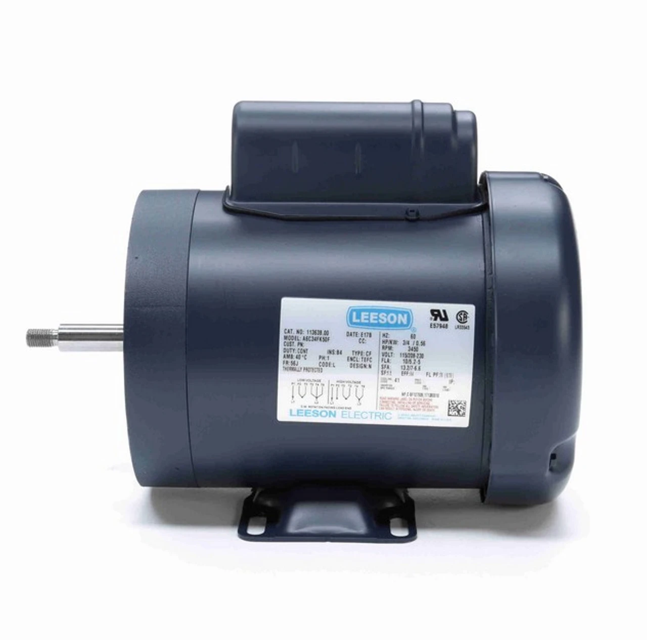 113638.00 Leeson 3/4 Hp 3600 RPM 115/208-230V 56J Frame (Rigid Base) TEFC 1-Phase Jet Pump Motor - Image 3
