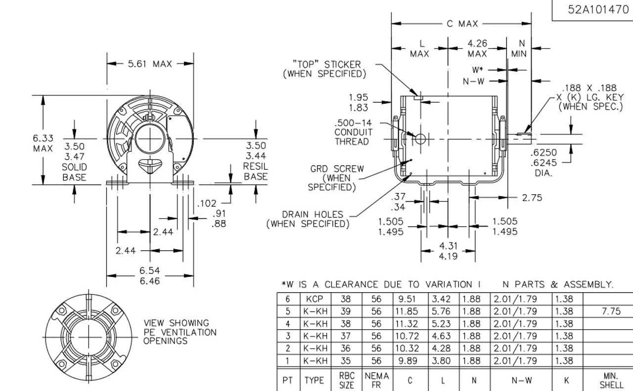 4338 Marathon 3/4 Hp (1 Speed) 115V 1800 RPM ODP 56 Frame Resilient Base Blower Motor - Image 4
