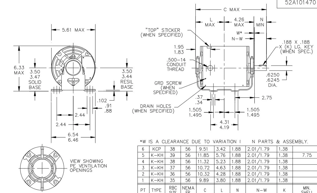 4392 Marathon 1/2 Hp (1 Speed) 115V 1800 RPM ODP 56 Frame Resilient Base Blower Motor - Image 4