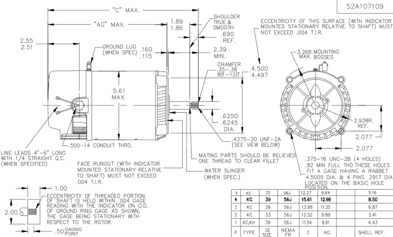 H440 Marathon 1/3 Hp 2-Compartment Jet Pump Motor 3600 RPM 115V ODP 56J Frame (no Base) - Image 4