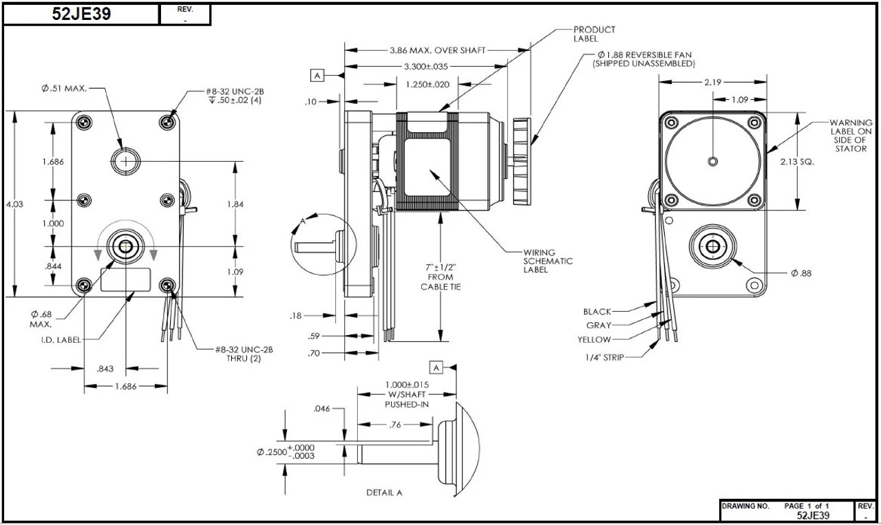 Dayton Model 52JE39 Gear Motor 4 RPM 1/150 Hp 115V With Brake - Image 2