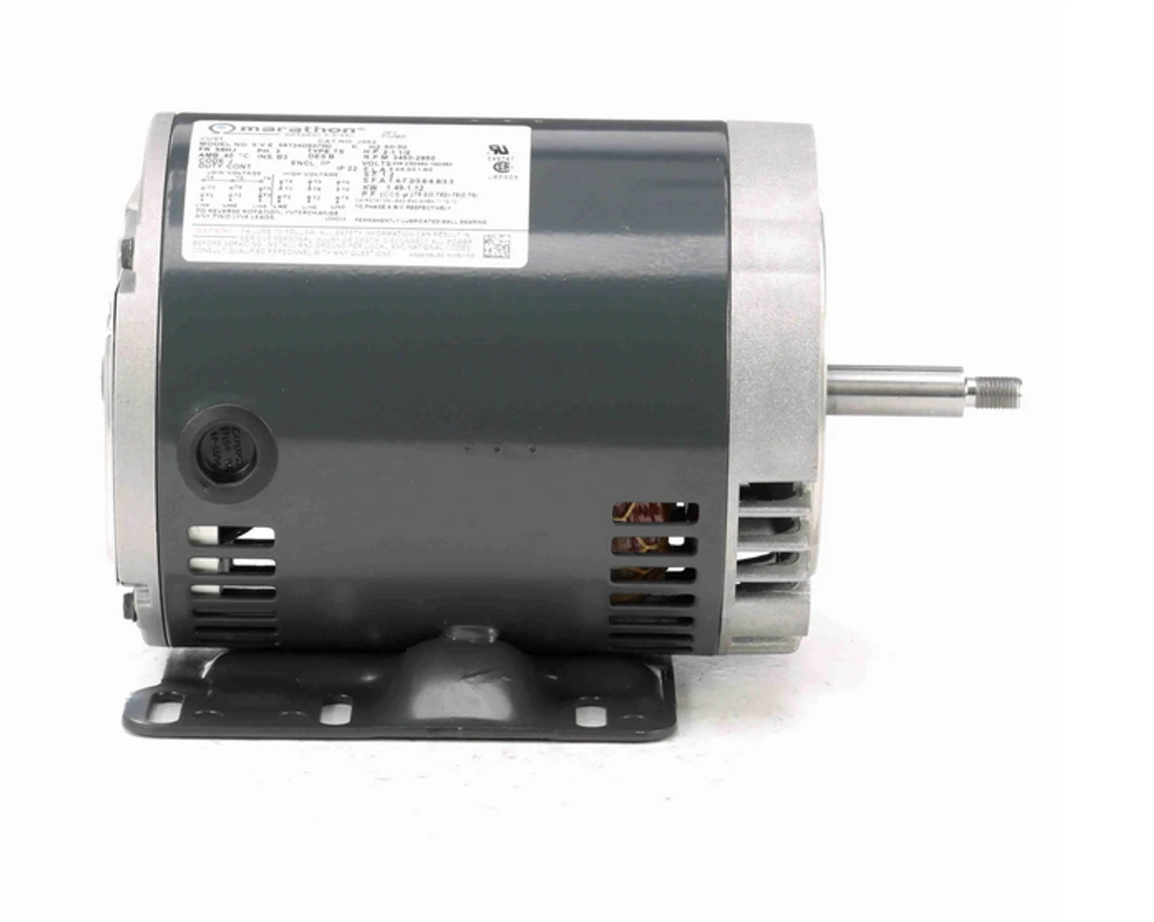 J052 Marathon 2 Hp 3-Phase Jet Pump Motor 3600 RPM 208-230/460V ODP 56J Frame (rigid Base) - Image 3