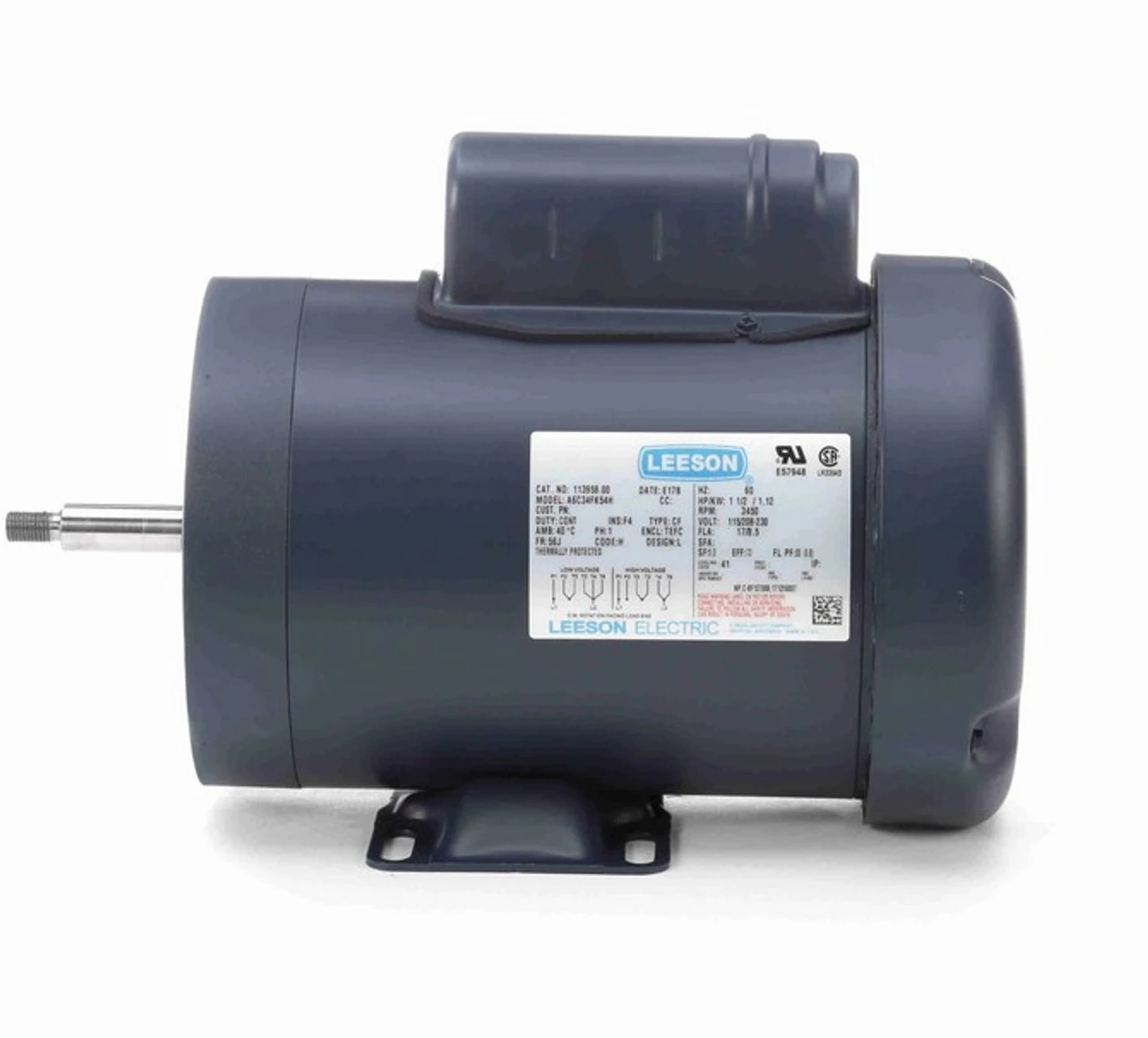 113958.00 Leeson 1 1/2 Hp 3600 RPM 115/208-230V 56J Frame (Rigid Base) TEFC 1-Phase Jet Pump Motor - Image 3