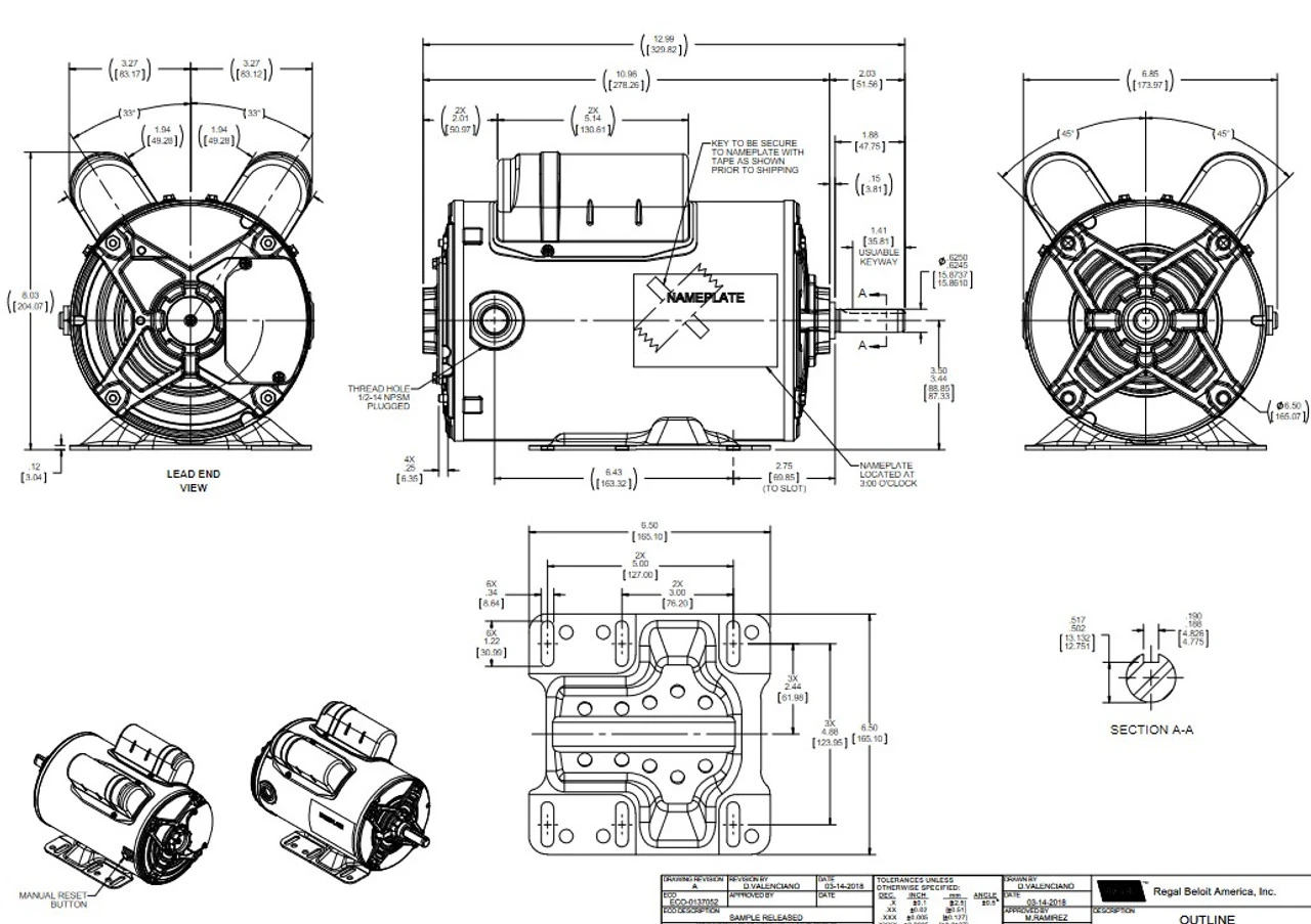 C594V1 Century 1 1/2 HP 1800 RPM 56H Frame 115/230V TEAO Cow Cooler Motor - Image 4