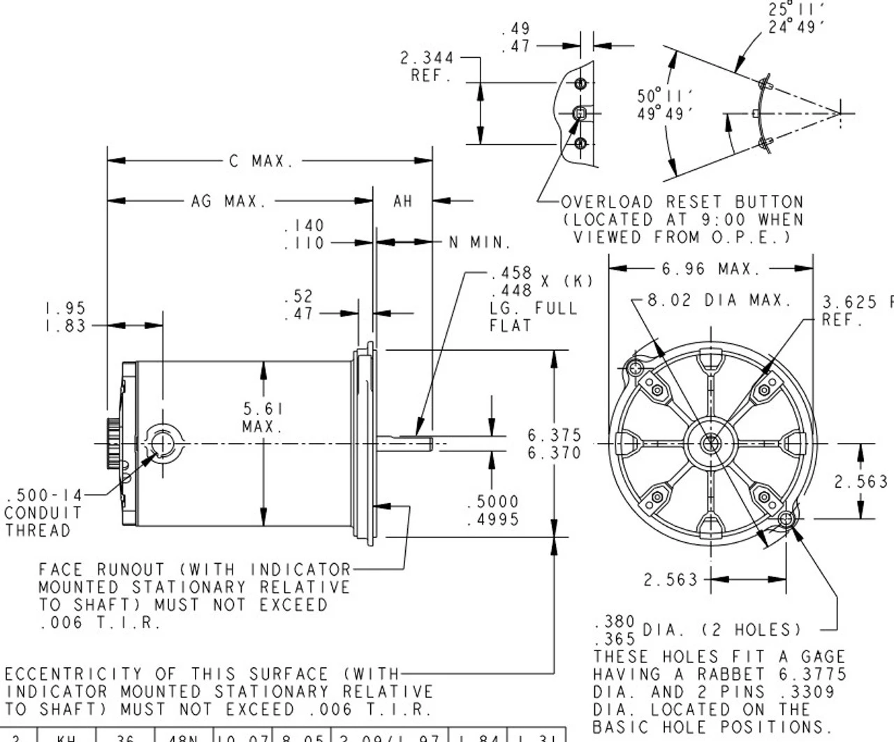 HG646 Marathon 1/3 Hp 1800 RPM 115/230V TENV 48NY Frame Auger Motor - Image 2