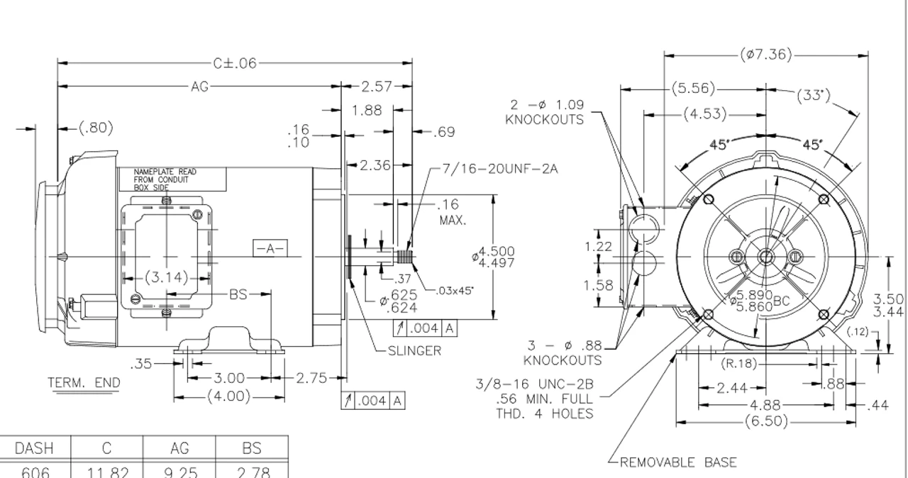 J064A Marathon 1 1/2 Hp 3-Phase Jet Pump Motor 3600 RPM 208-230/460V TEFC 56J Frame (rigid Base) - Image 4
