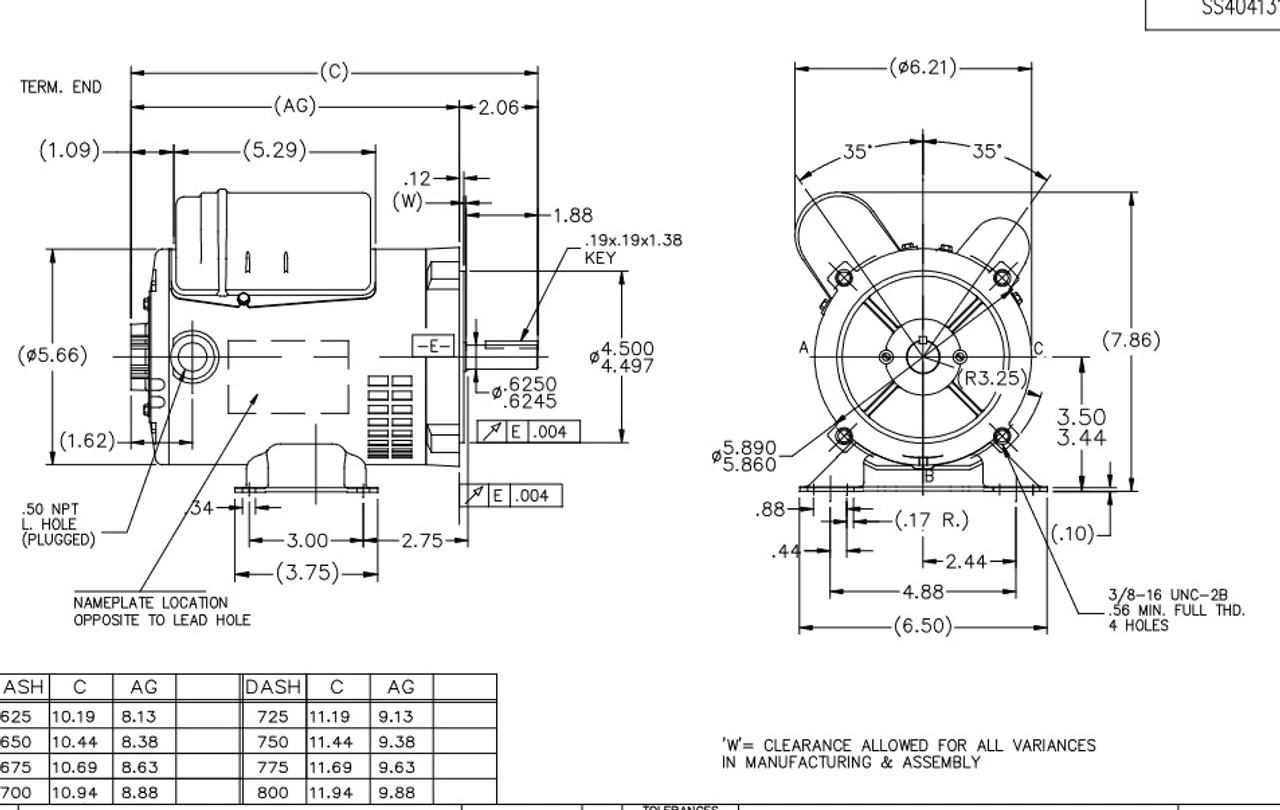 B652ES Century 3/4 Hp 3600 RPM 56C Frame ODP (rigid Base) 115/230V Motor - Image 4