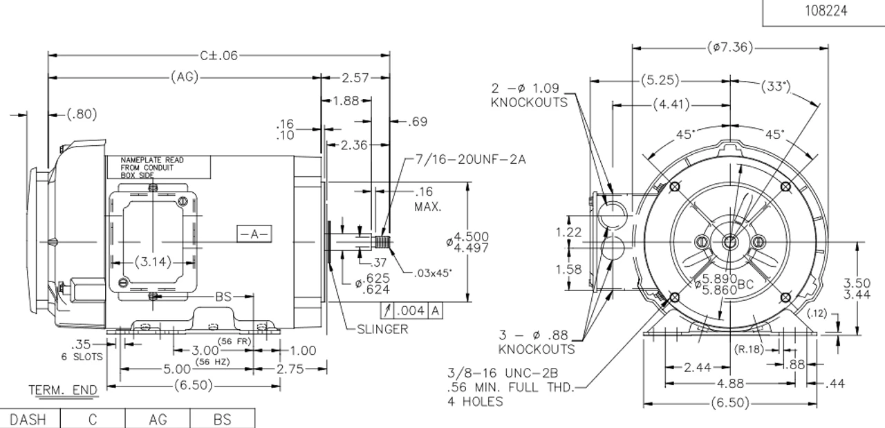 J066A Marathon 3 Hp 3-Phase Jet Pump Motor 3600 RPM 230/460V TEFC 56J Frame (rigid Base) - Image 4