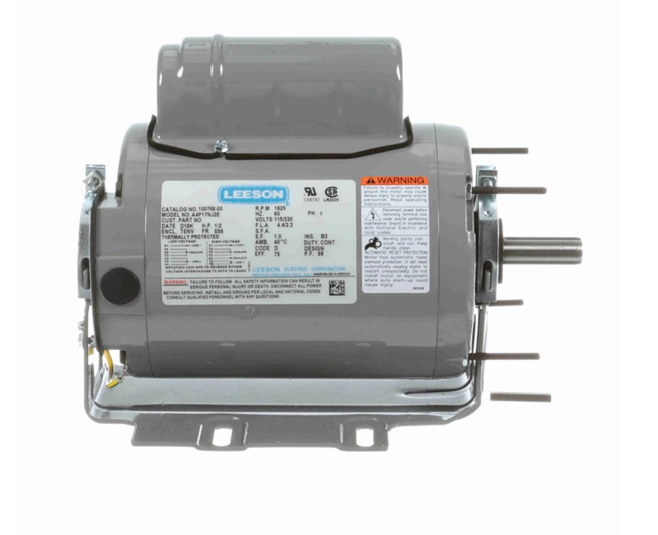 100768.00 Leeson 1/2 Hp 1800 RPM 115/230V 56 Frame (Resilient Base) TENV 1-Phase Farm Fan Motor - Image 3