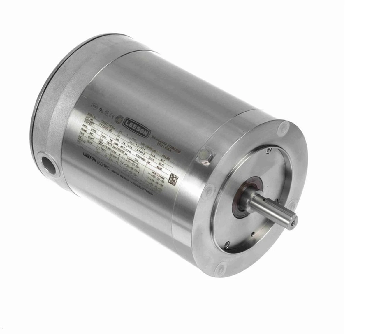 117270.00 Leeson 1/2 Hp 1800 RPM 208-230/460V 56C Frame (No Base) TENV 3-Phase Premium-Stainless Wash-Down Motor