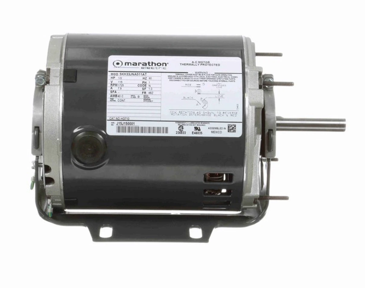 HG710 Marathon 1/2 Hp (1 Speed) 115V 1800 RPM ODP 48Z Frame Resilient Base Blower Motor - Image 3