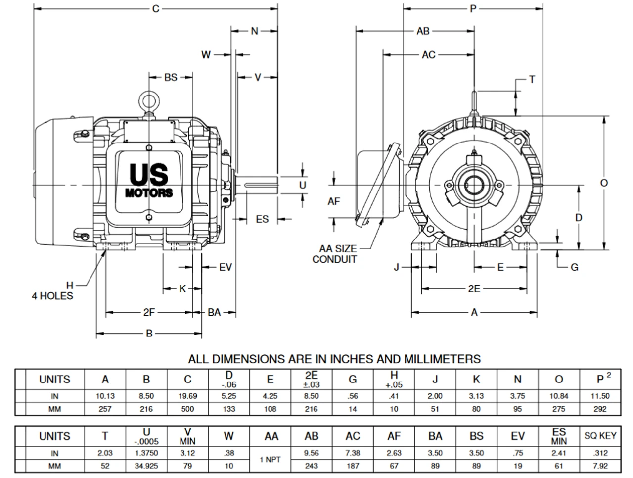 8D3P3C Nidec 3 Hp 1200 RPM 213T Frame (Rigid Base) 575V TEFC 3-Phase Inverter Duty Electric Motor - Image 2