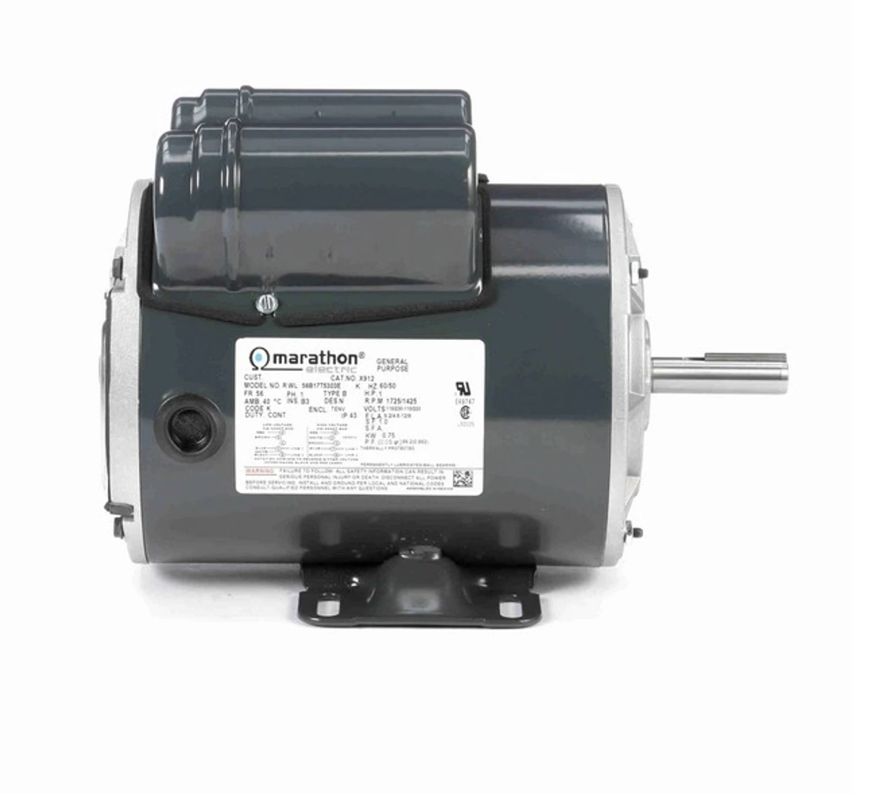 X912 Marathon 1 Hp 1800 RPM 115/230V TENV 56 Frame Belt Drive Motor - Image 3