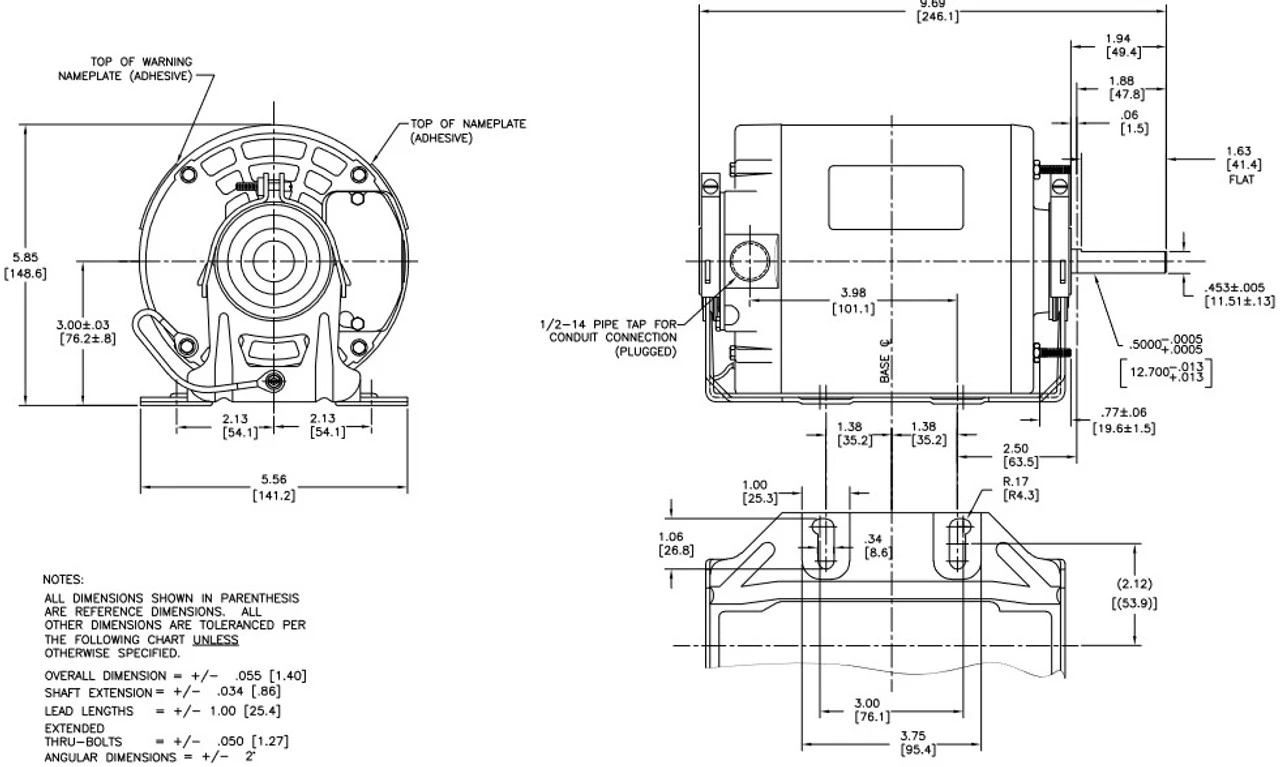 920L Century 1/4 Hp (1 Speed) 115V 1800 RPM ODP 48Z Frame Resilient Base Blower Motor - Image 4