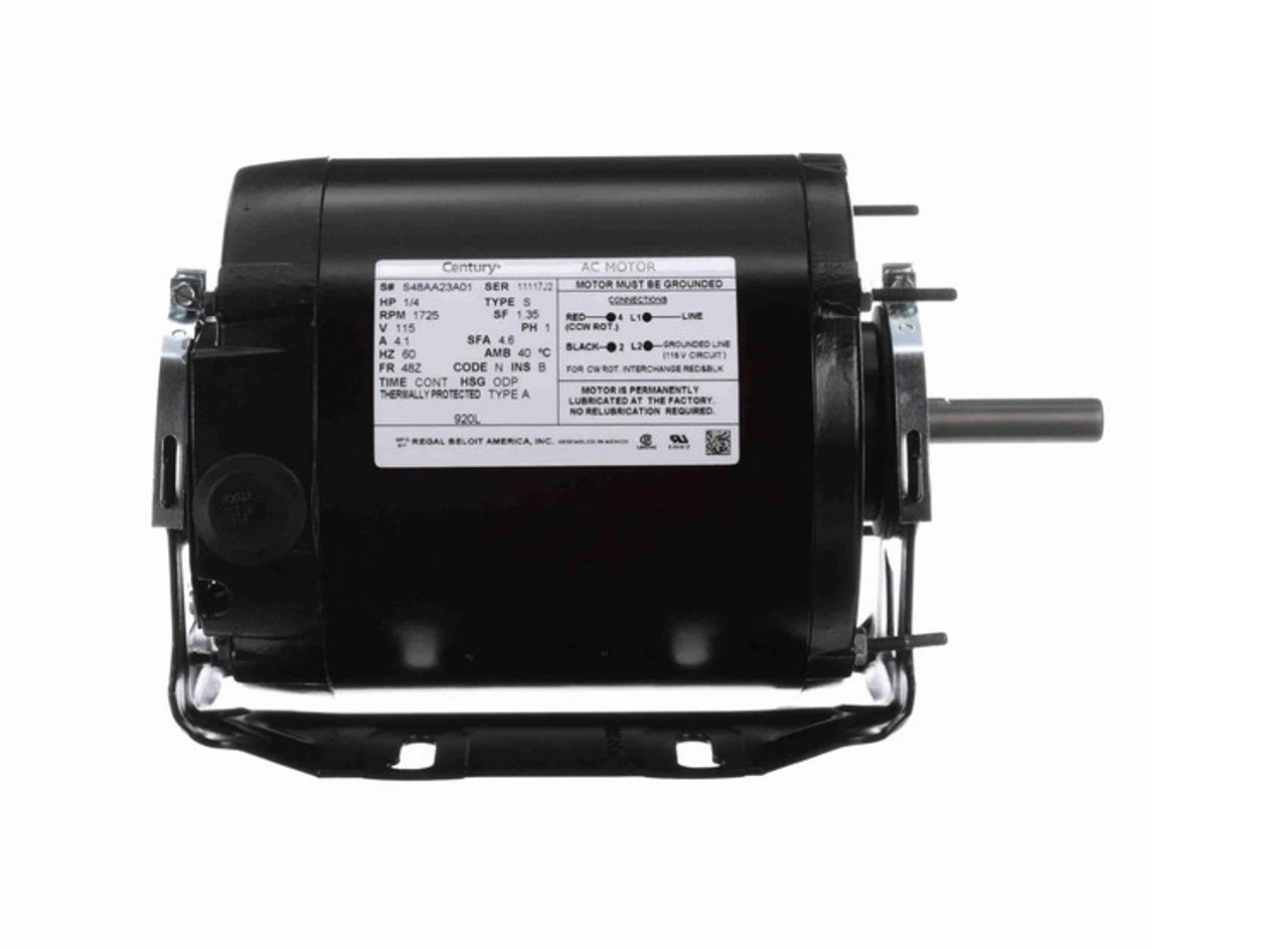 920L Century 1/4 Hp (1 Speed) 115V 1800 RPM ODP 48Z Frame Resilient Base Blower Motor - Image 3