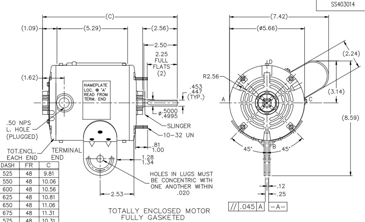 X925 Marathon 1/2 Hp (1 Speed) 115V 1200 RPM TEAO 48Z Frame PSC Pedistal Fan Motor - Image 3