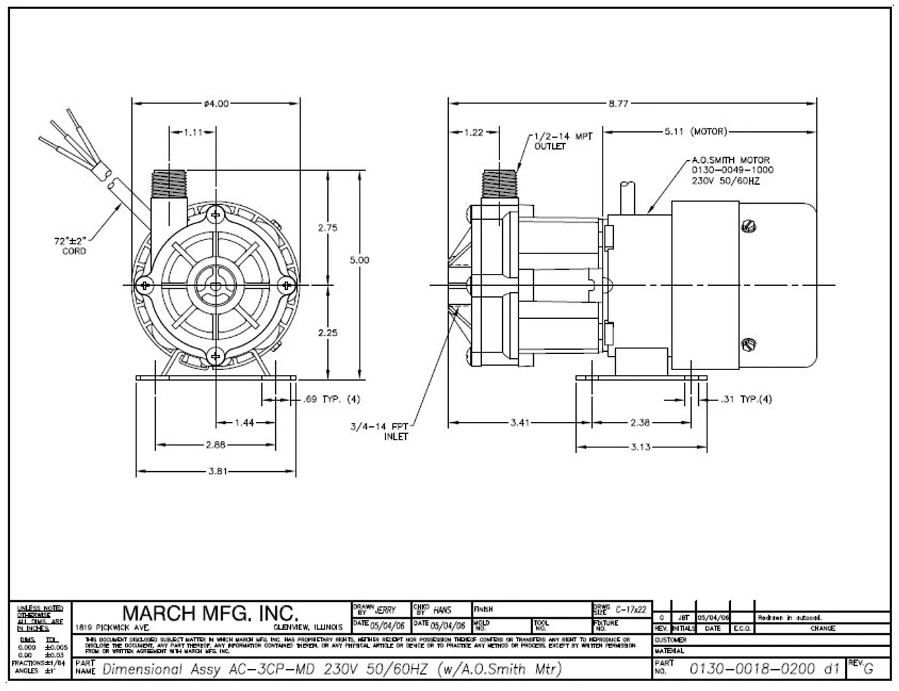 AC-3CP-MD March Pump | 230V, 3/4" FPT Inlet - 1/2" MPT Outlet - Image 2
