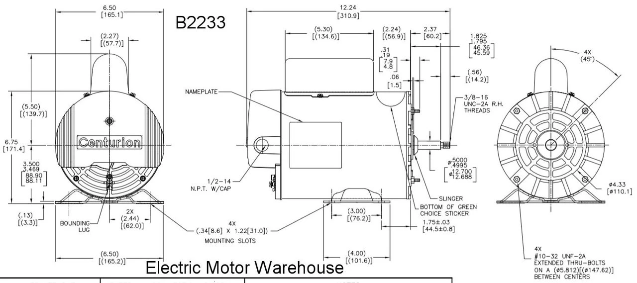B2233 Century 2 Hp 3450/1725 RPM 56Y Frame 230V 2-Speed Pool & Spa Electric Motor Century # B2233 - Image 4