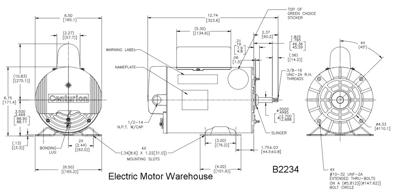 B2234 Century 3 Hp 3450/1725 RPM 56Y Frame 230V 2-Speed Pool & Spa Electric Motor Century # B2234 - Image 4