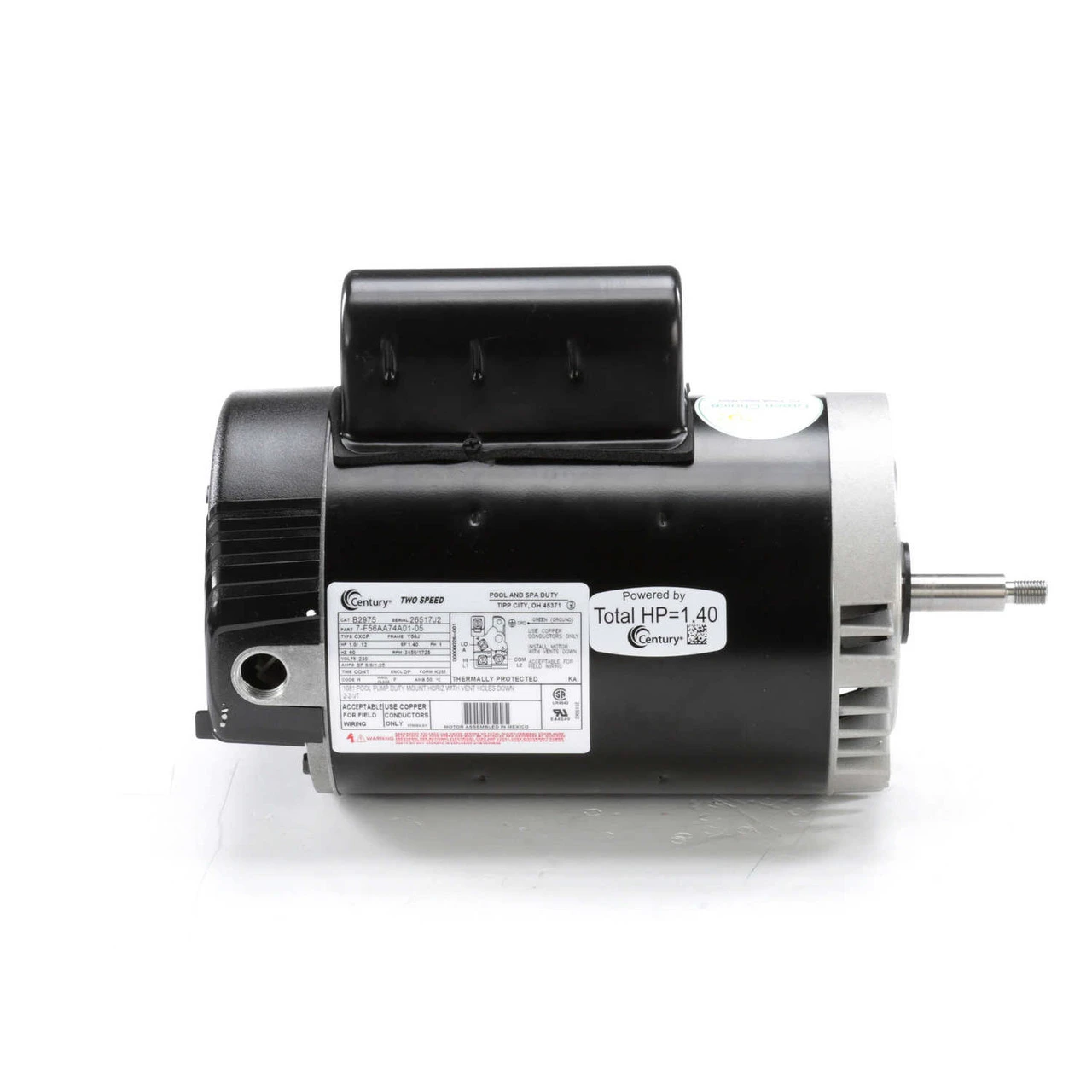 B2975 Century 1 Hp 2-Speed 56J Frame 230V; 2 Speed Swimming Pool Motor Century # B2975 - Image 2