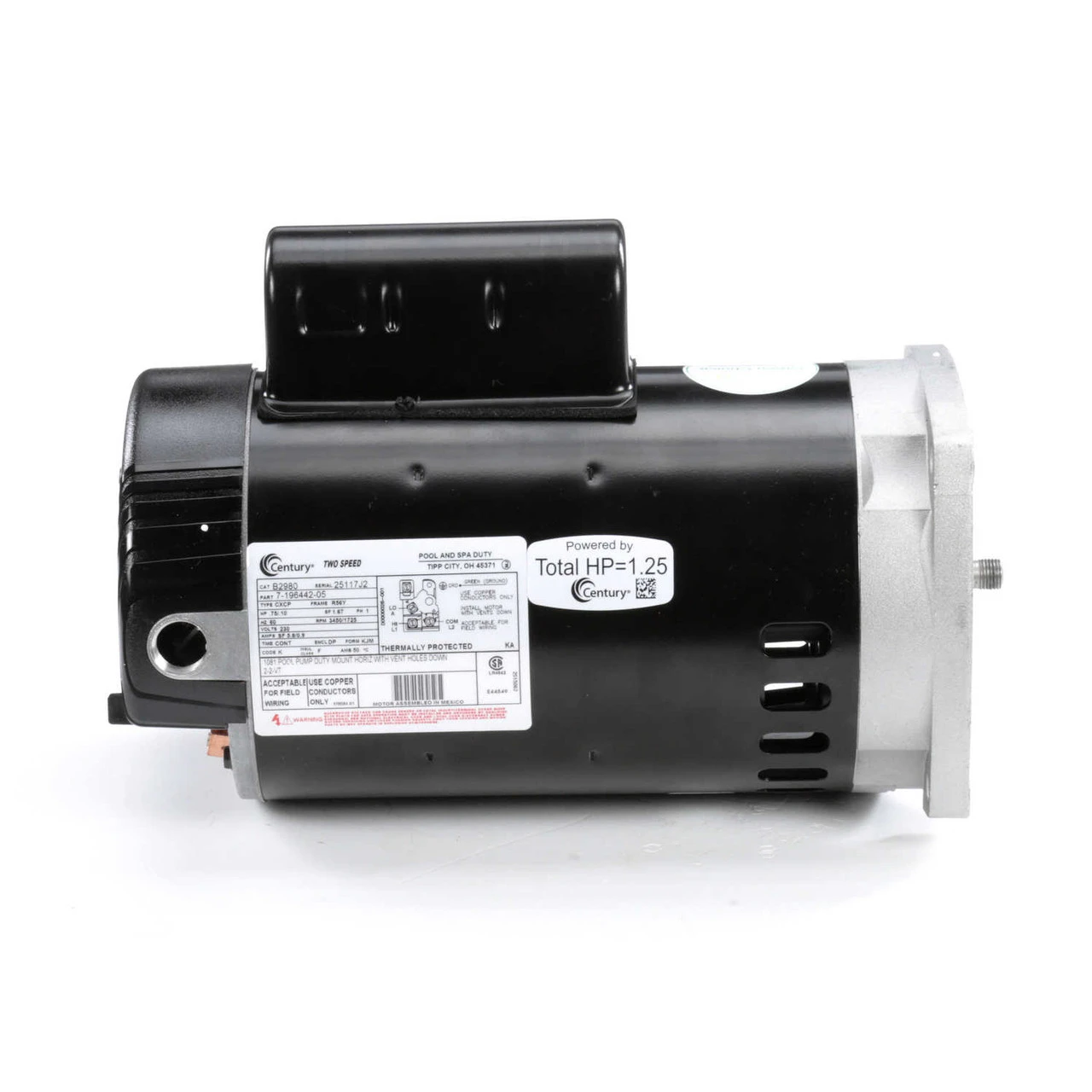 B2980 Century 3/4 Hp 2-Speed 56Y Frame 230V Square Flange Pool Motor Century # B2980 - Image 2
